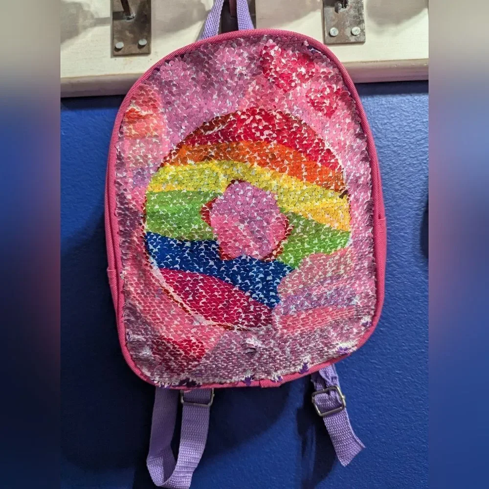 5/25 Flip Sequin Kids Backpack LOVE & Donut Purse